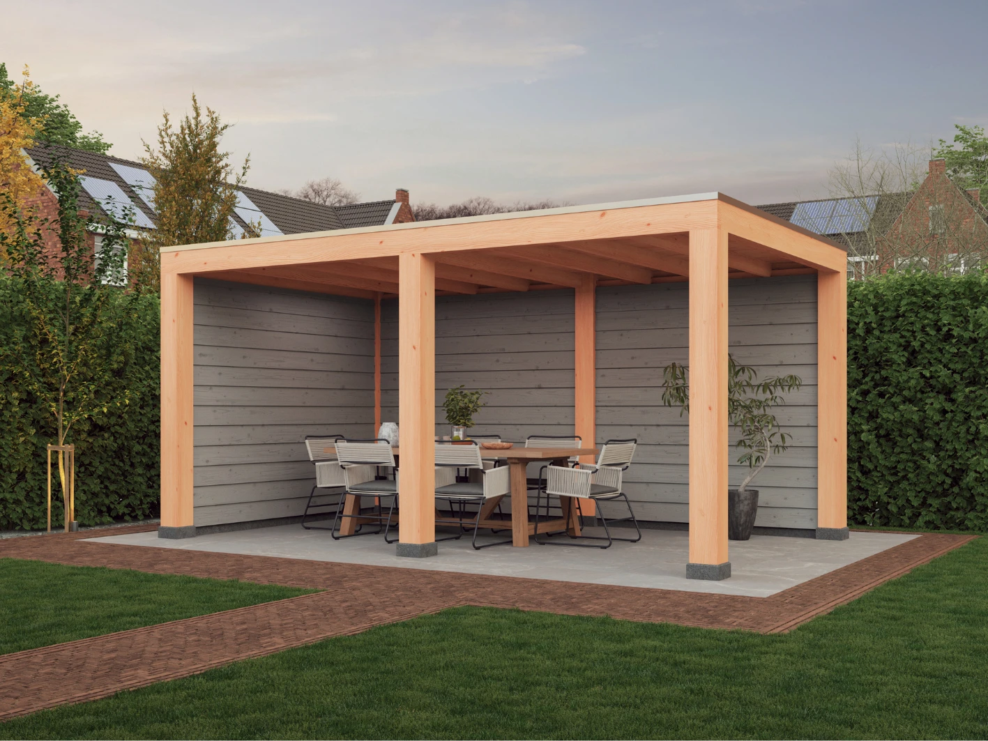 Douglas overkapping, 500 x 300, met achterwand en twee zijwanden, Westwood Modern - Afbeelding 2